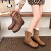 Vintage Western Cowboy Boots Women's Fall 2025 New Coarse Heel Embroidered Maillard Short Boots Martin Boots