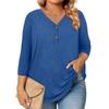 Womens 3/4 Length Sleeve Tops Plus Size Button Down V Neck Shirts Blouses Casual Solid Color Loose