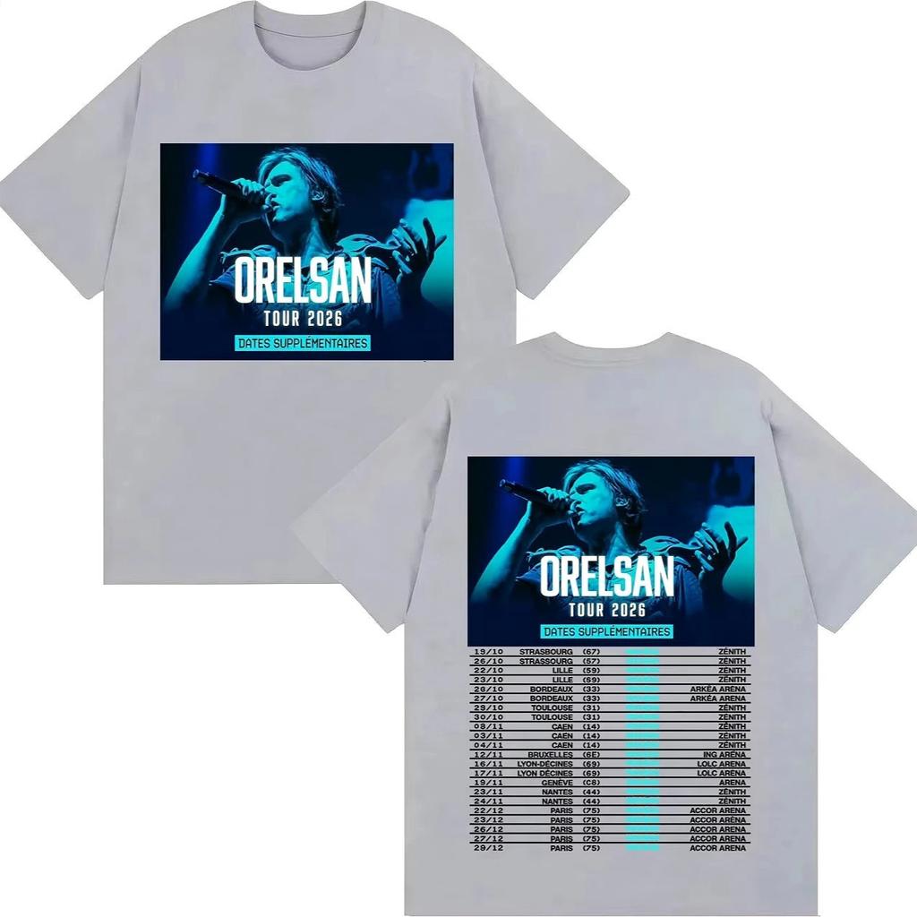 2026 Tour Tee Rapper Orelsan Hip Hop Short Sleeve Tshrit Mens Women Fashion Double Sided Print Clothing Pure Cotton Tshrits