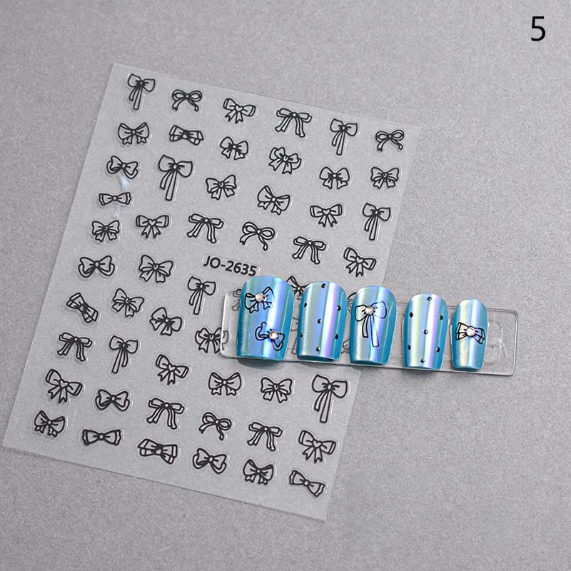 1Pcs 5D Sweet Bow Nail Sticker Kawaii Pink Black White Long Ribbon Bowknot Self Adhesive Nail Art Stickers Decoration Decals Diy