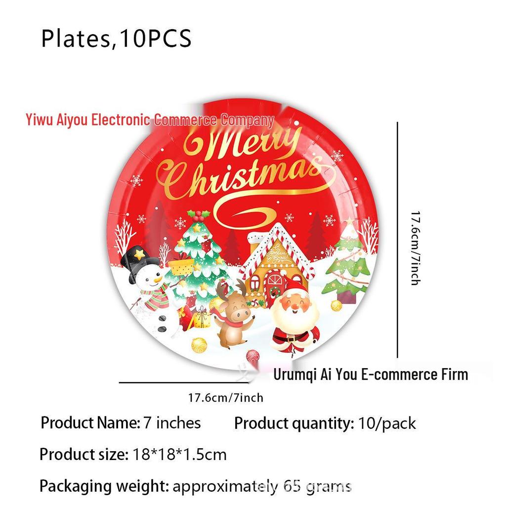 Christmas Party Disposable Set: Plates, Cups, Napkins, Banners, Cutlery