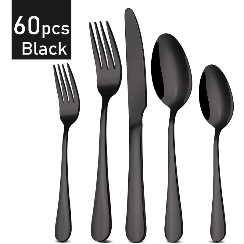 60Pcs Dinnerware Set Cutlery Set Stainless Steel Flatware Cake Fruit Fork Tea Spoon Kitchen Knife Fork Spoon Tableware Set