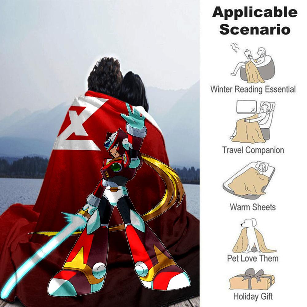 Megaman Z Heroic Pose Flannel Blanket Super Soft Warm Cozy Blanket For Sofa Bed Office Travel Allseason Home Decor Gift