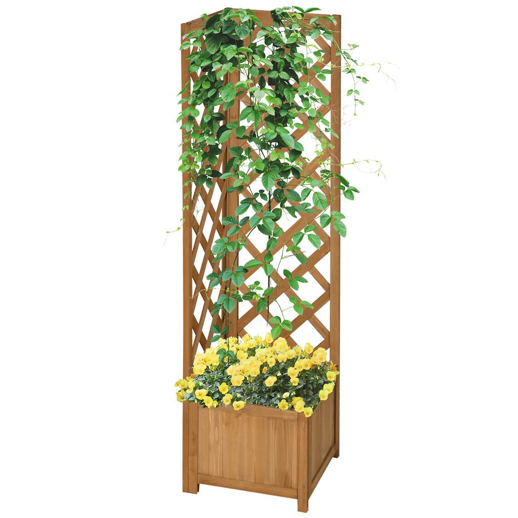 Wooden Trellis Planter For Climbing Plants Flowers Corner Decoration 40x40x145 Cm Natural
