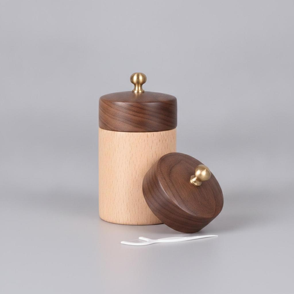 Floss and Wooden Pick Holder Handmade with Lid Lidded