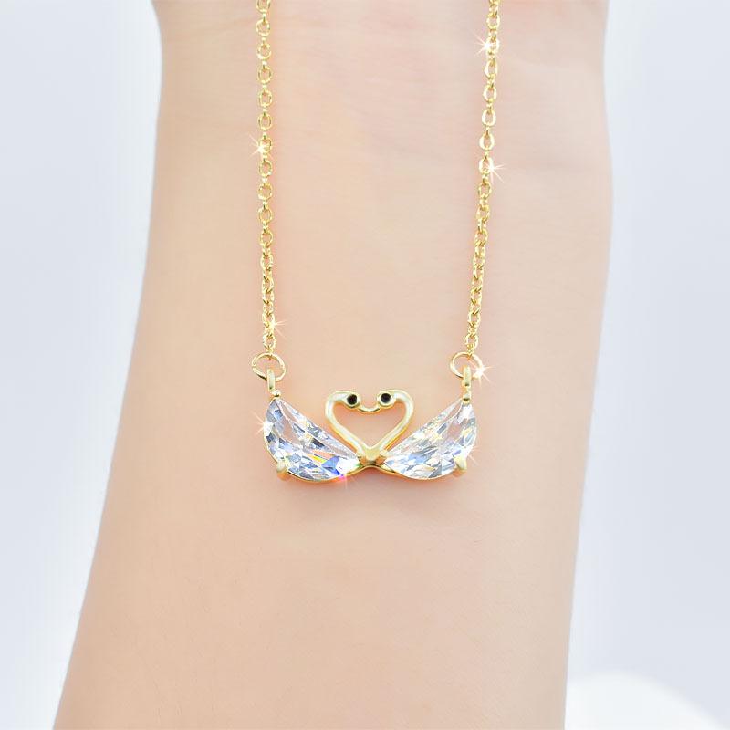 Summer Zircon Double Swan Necklace Female Star Street Shot High-End Beautiful Pendant