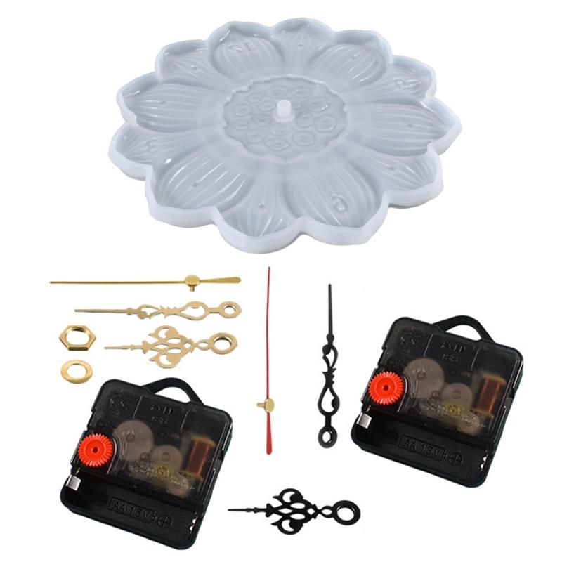 Personalized Handmade Lotus Clock Silicone Mold Movement Mechanism Resin Epoxy DIY for Office Home Decoration Supplies