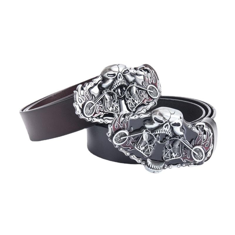 Men's Pull Belt Cowhide Designer Fashion Belt Harley Motorcycle Driver Personality Belt