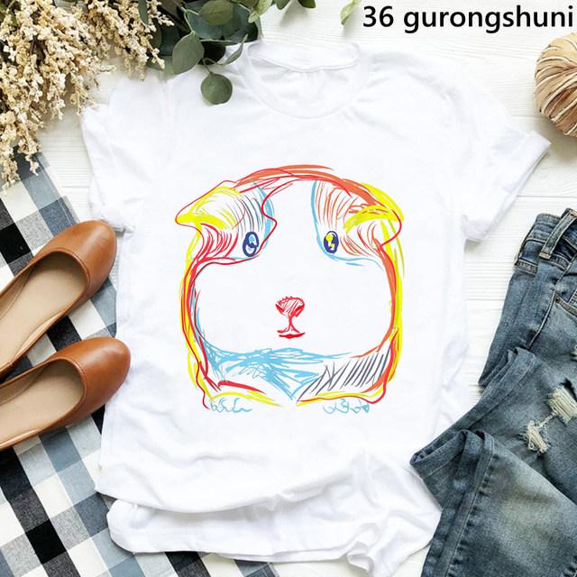 Cute Watercolor Guinea Pig Trendy Cotton Printed Mens And Womens Fashion Round Neck Tshirt Summer New Personalized Tshirt