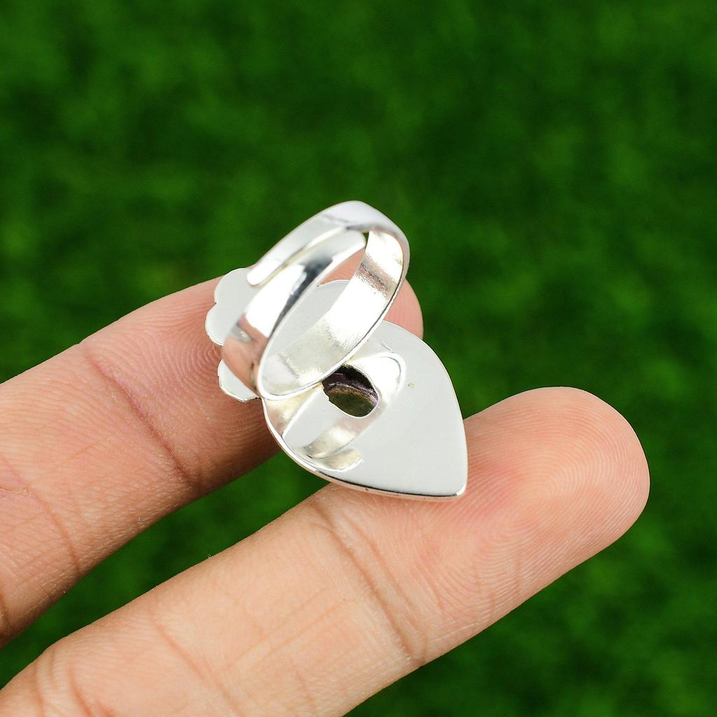 Promise Flower Adjustable Ring 925 Silver Natural African Amethyst
