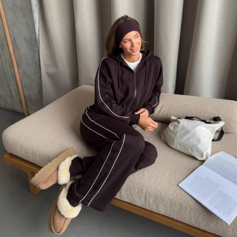 Ins-Stil Damen Freizeit Gestreifter Pullover Anzug Linie Oberteil Hose Zweiteiliges Set
