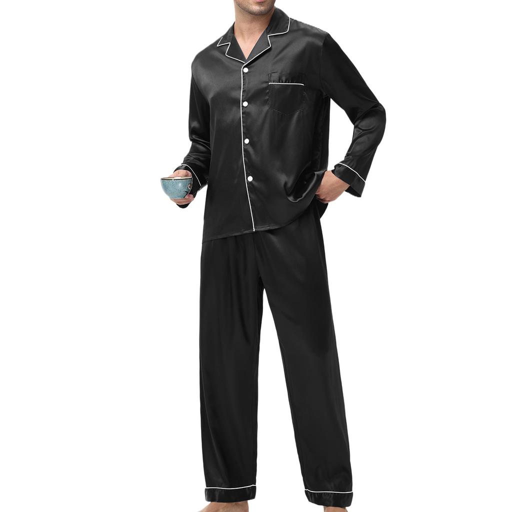 Pijamale pentru bărbați Mătase Mătase de gheață Versiune coreeană Set costum de casă cu pantaloni cu mânecă lungă pentru bărbați