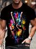 V-Sign Graphic T-Shirt for Men & Women - 100% Cotton Stretch Regular Fit Short Sleeve Tee with Colorful Paint Splatter Design - Casual All-Season Wear