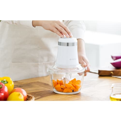 FUKAI Food Chopper, White | Mince Meat and Vegetable Cutter for Quick Cooking, Easy Meal Prep, Kitchen Appliance, 2 Speeds, 1200ml Capacity, Stainless