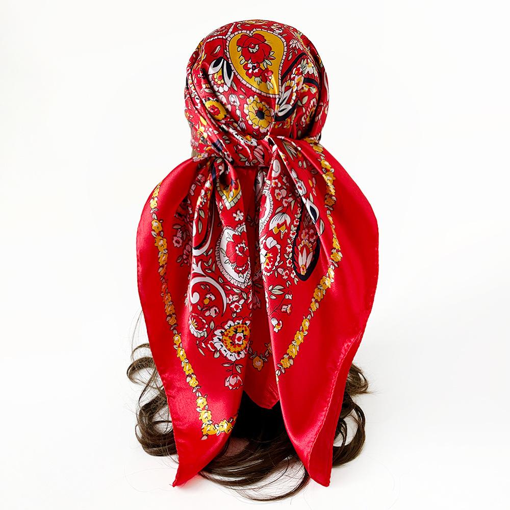 90cm Satin Square Scarf - Paisley Print, Versatile Headscarf, Bandana, or Waist Scarf
