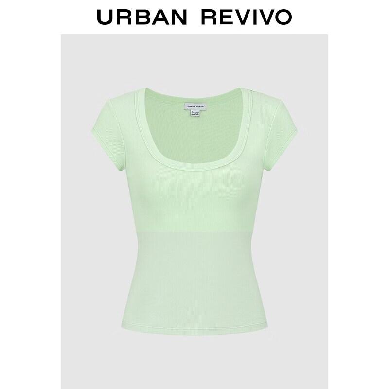UR Women s Ribbed U-Neck Short Sleeve T-shirt L