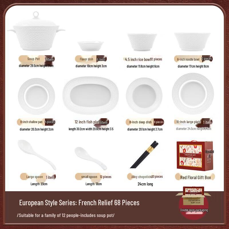 French Relief Underglaze Ceramic Dinnerware Set