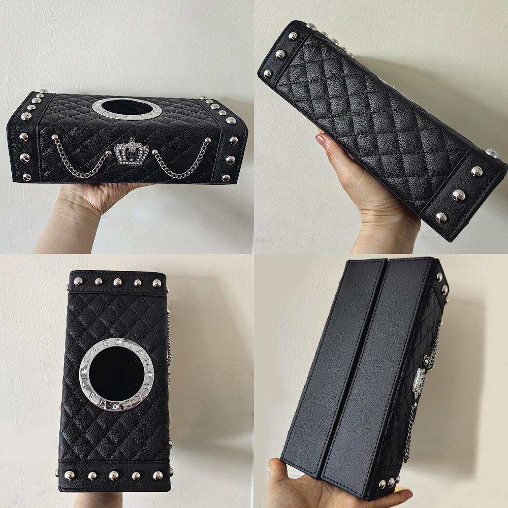 Personalized Punk Car Tissue Box Block Type Trendy Chain Leather Paper Tower Holder For Auto Home Organizer Car Accessories