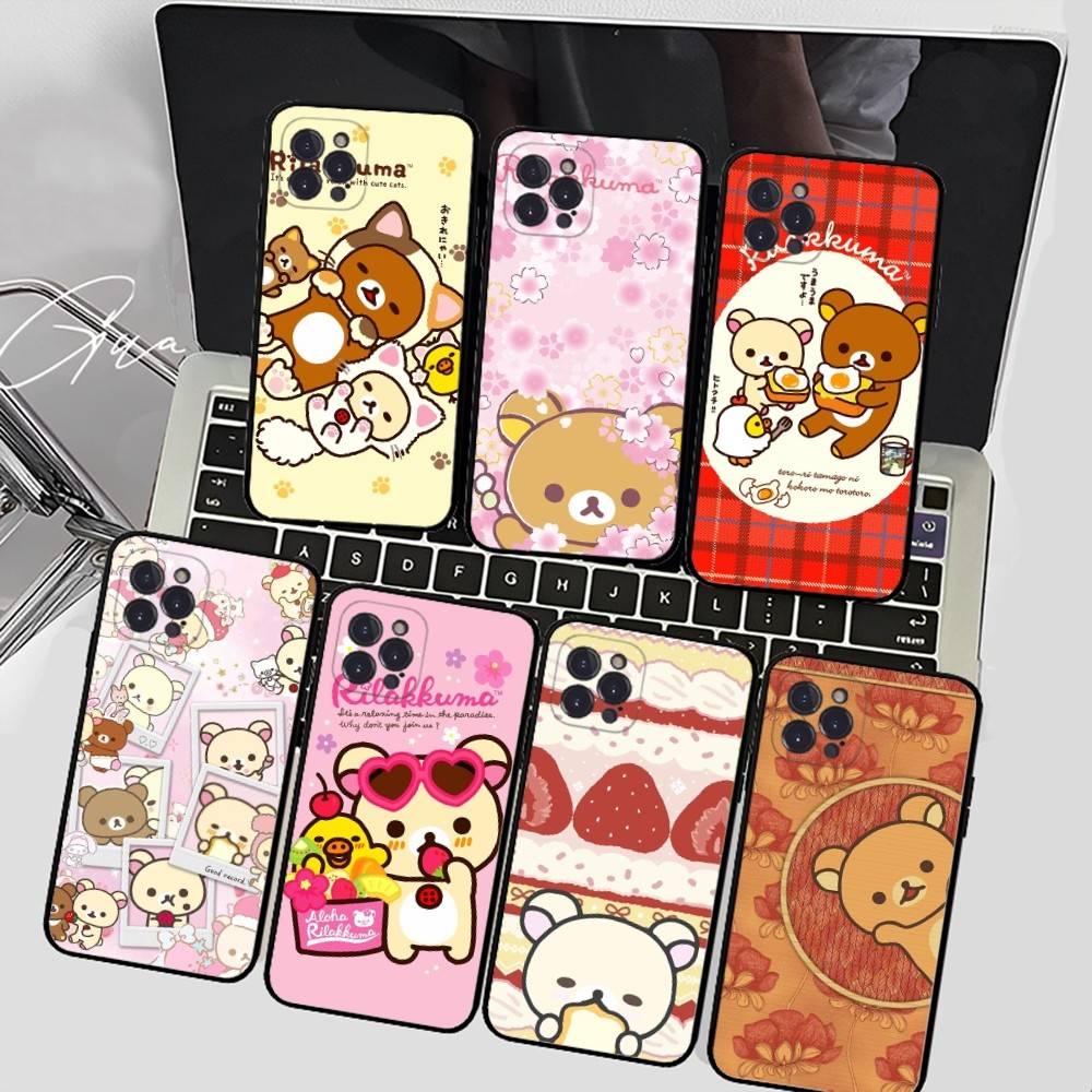 Popular Cute R-rilakkuma Bear Phone Case For IPhone 16 Pro Max 15 17 Plus 14 13 12 Mini 11 Black Cover