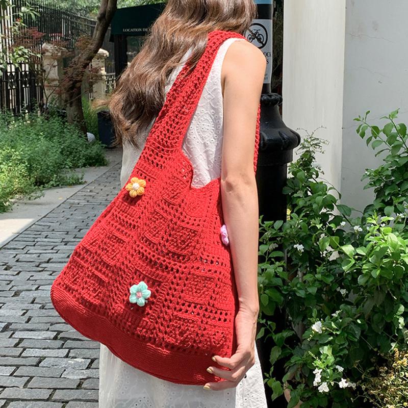 Simple Crochet Tote Bags Fashi Hollow Knitted Women's Bags Casual Female Shoulder Bags Ladies Shopping Top-Handle
