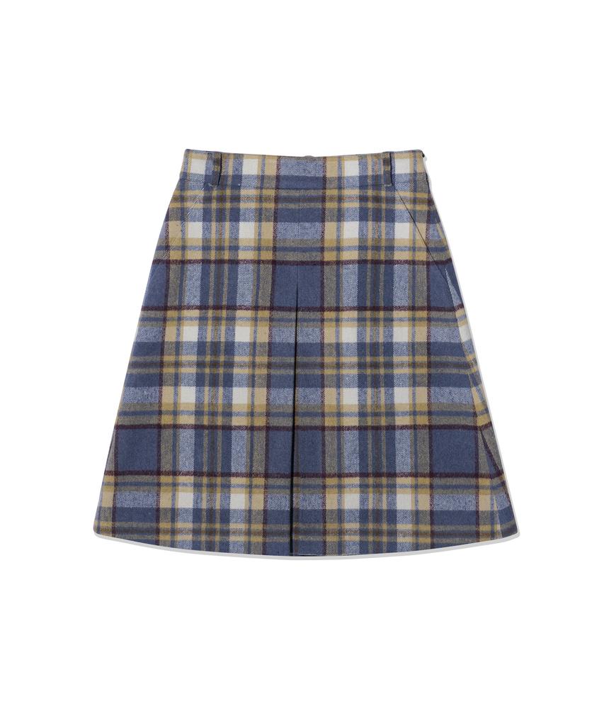 Oioi Collection Tartan Check Mid Skirt_Blue