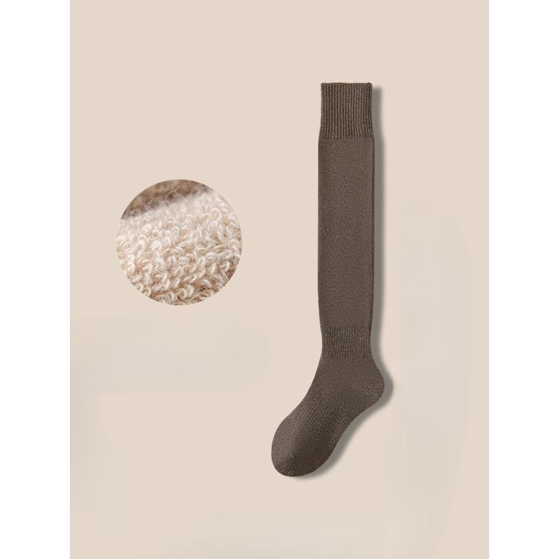 Autumn and Winter, Women's Knee-length Fleece Socks with Thick Loops for Warmth, Pure Cotton for Ladies