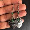 Retro Ethnic Green Aventurine Bead Ancient Silver Shield Dangle Earrings for Women Bohemian Tribal Lucky Jewelry Festival Gift