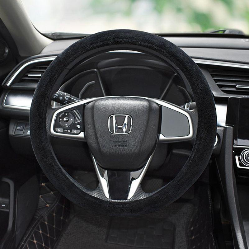 

South Korea Autumn and Winter Cute Car Steering Wheel Cover Short Plush Female Neutral Heattech Non-Slip Anti-Sweat Black Handle Cover Plain Plush Steering Wheel (Single)