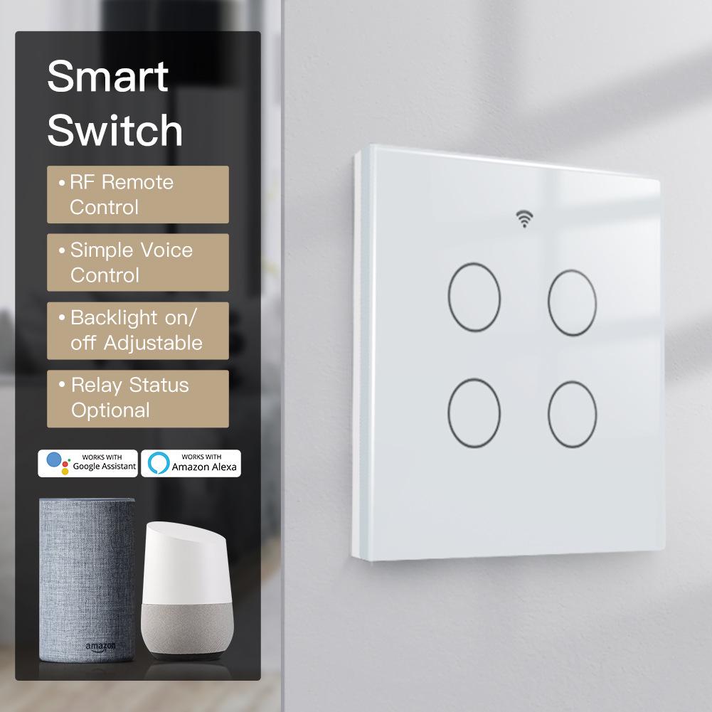 Smart Home WiFi Light Switch: 4-Gang Touch Control, App Timer, Alexa Voice Compatible
