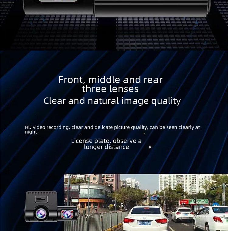 1080P HD Car Dash Cam with 360° Adjustable Triple Lens and Reversing Image