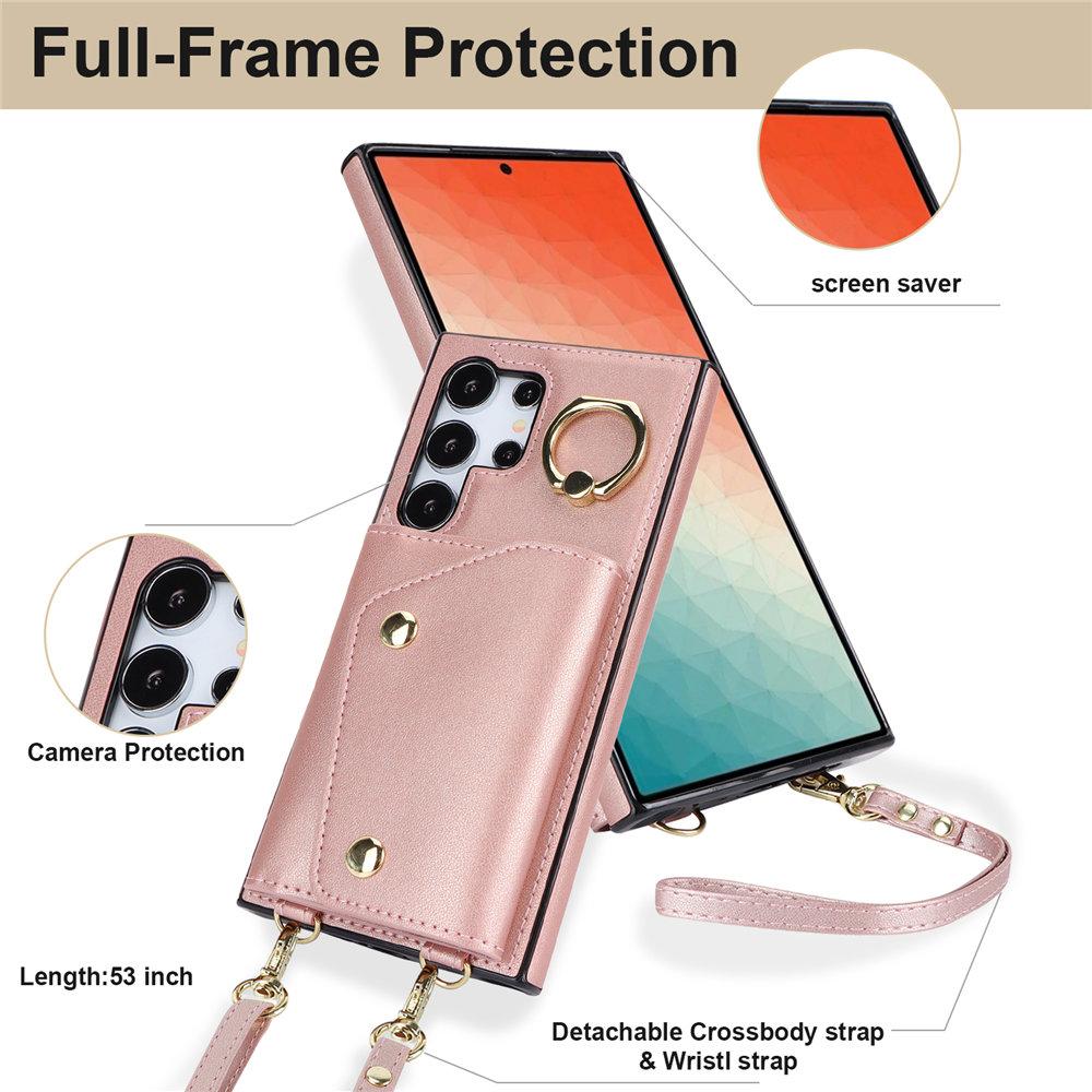 Crossbody Ring Geldbörse Lederhülle für Samsung Galaxy S24 Ultra S23 Plus S22 S21 Note 20 A55 A54 A15 A25 A53 A14 Lanyard Hülle