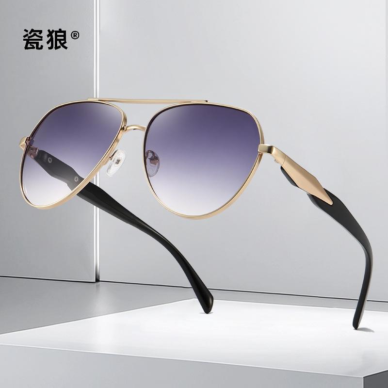 Sunglasses Large Frame Niche Y2K Toad Glasses Double Beam Metal Advanced Pilot Sunglasses