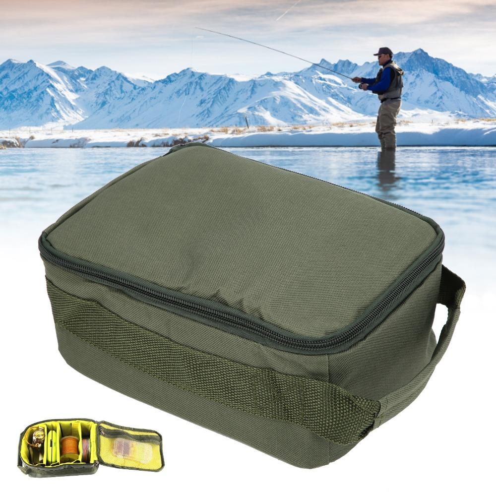 4-Layer Fishing Reel Bag Double Zipper Closure 3 Adjustable Dividers Reel Organizer Case Waterproof Handheld Fishing Tackle Bag
