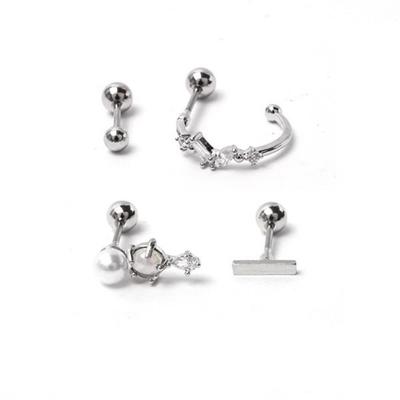 Women's 0.8mm Set of 4 Bar Piercing Cubic Zirconia Earrings