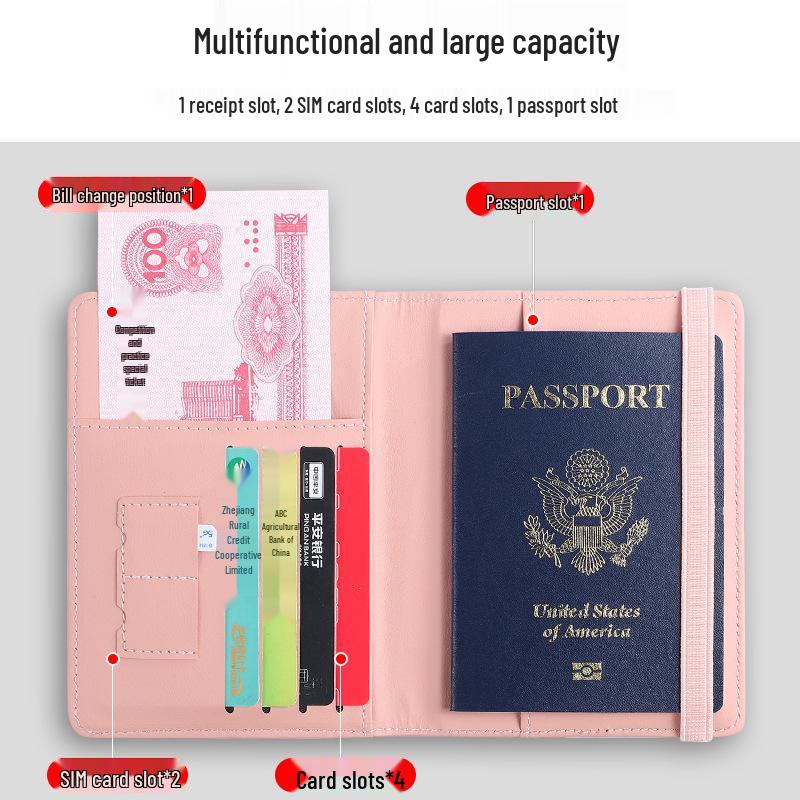 PU Leather RFID Passport Holder with Multi-Card Slots and Document Cover