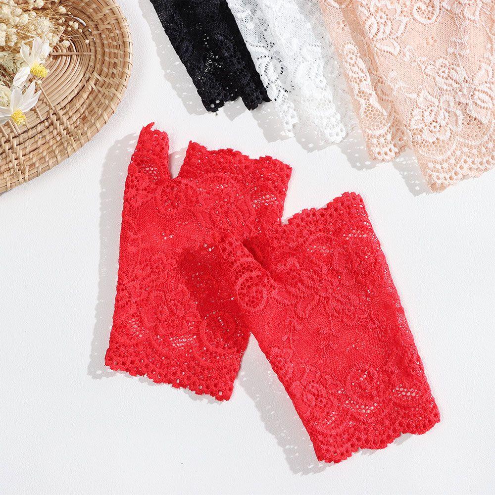 Fashion Half Finger Sunscreen Lace Gloves Fingerless Mittens Driving Gloves Short Gloves