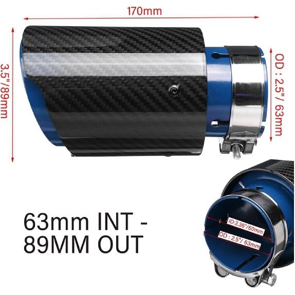 1PC 63MM Universal Car Real Carbon Fiber Exhaust System Muffler Tip Tail Stainless Decorations Straight Trim(Color:Red 63-89mm)