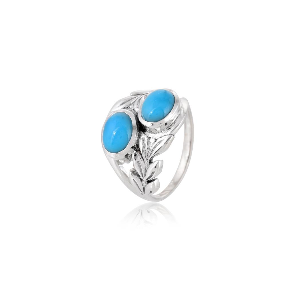 Sterling Silver Turquoise Leaf Ring – Natural Gemstone, Handmade Boho Jewelry for Women, Ring Christmas gift for Her