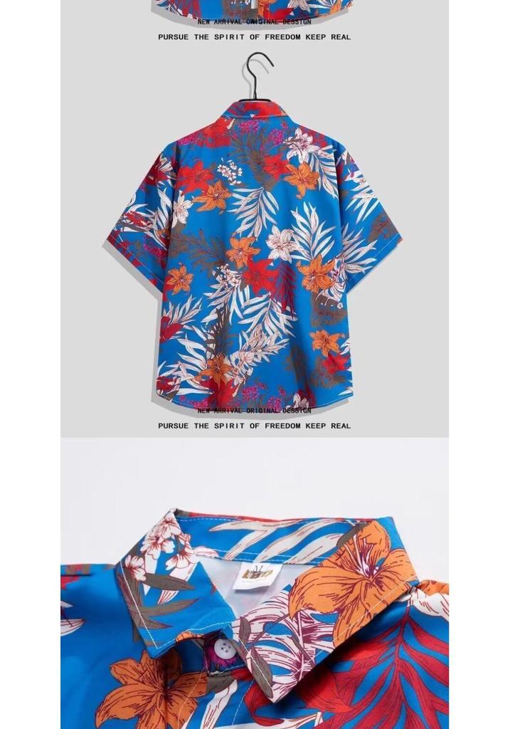 Men's Seaside Floral Hawaiian Shirt & Beach Shorts Set - Cool, Loose Fit for Summer