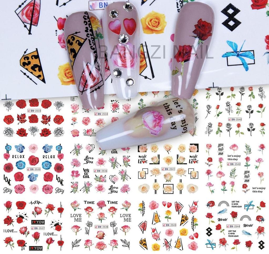 12 Stile Nail Art Wassertransfer Aufkleber Englisch Abstraktes Bild Transfer Slider Dekoration