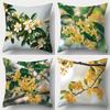 Yellow Osmanthus Flower Printed Decorative Cushion Covers Polyester pillowcase, sofa decorative cushion cov Headboard Pillow
