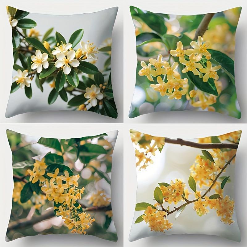 Yellow Osmanthus Flower Printed Decorative Cushion Covers Polyester pillowcase, sofa decorative cushion cov Headboard Pillow