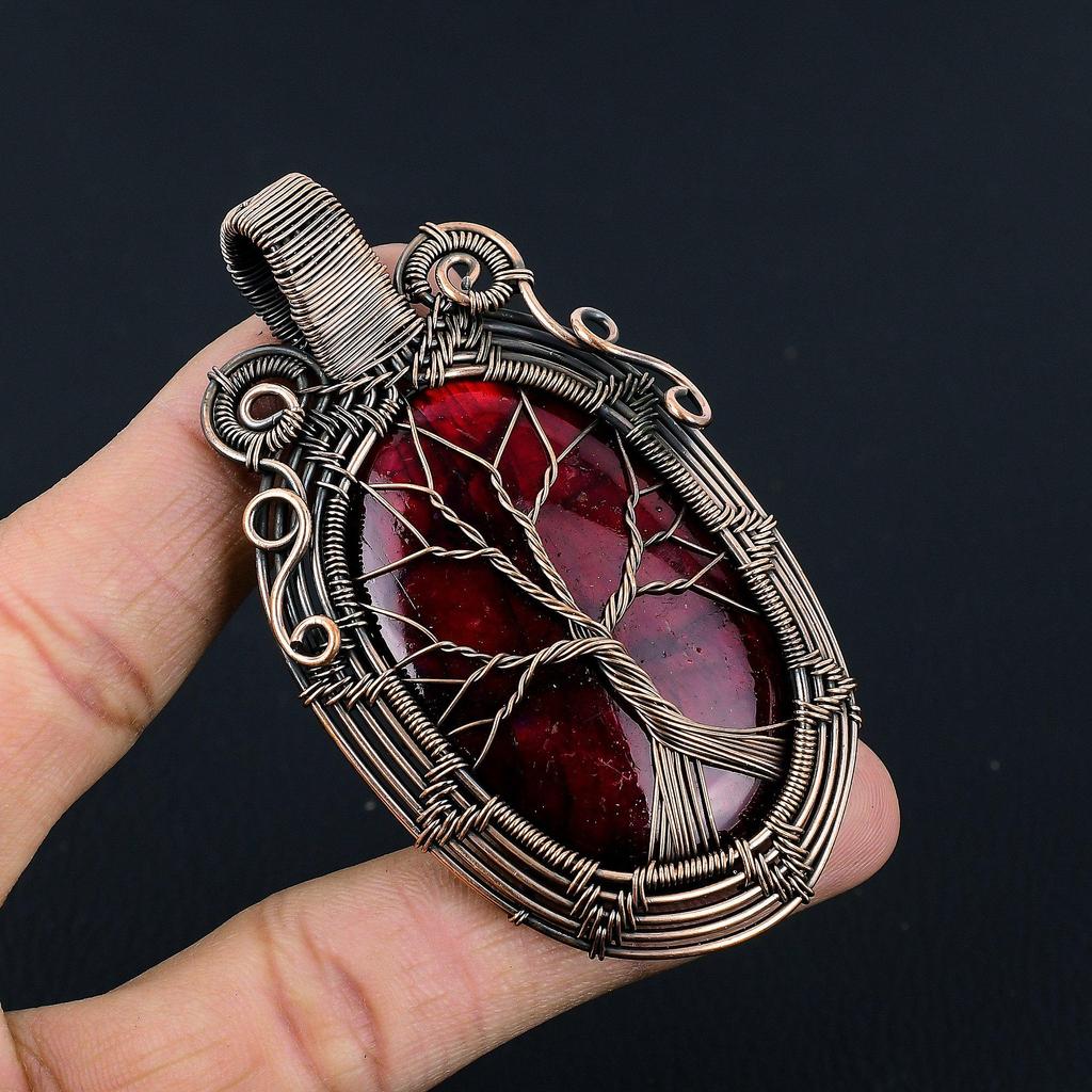 Tree Of Life Red Flash Labradorite Pendant, 999 Copper Wire Wrapped Jewelry, Gemstone Jewelry Pendant, Handmade Wedding Gift Jewelry