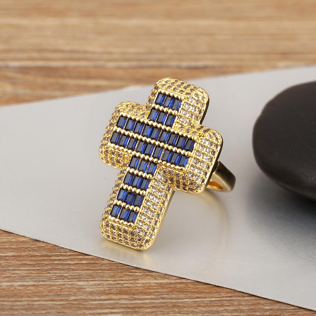 

Nidin High Quality Dark Blue/White/Green Zircon Cross Open Rings Adjustable For Women Light Luxury Bling Finger Jewelry Gift resizable темно-синий