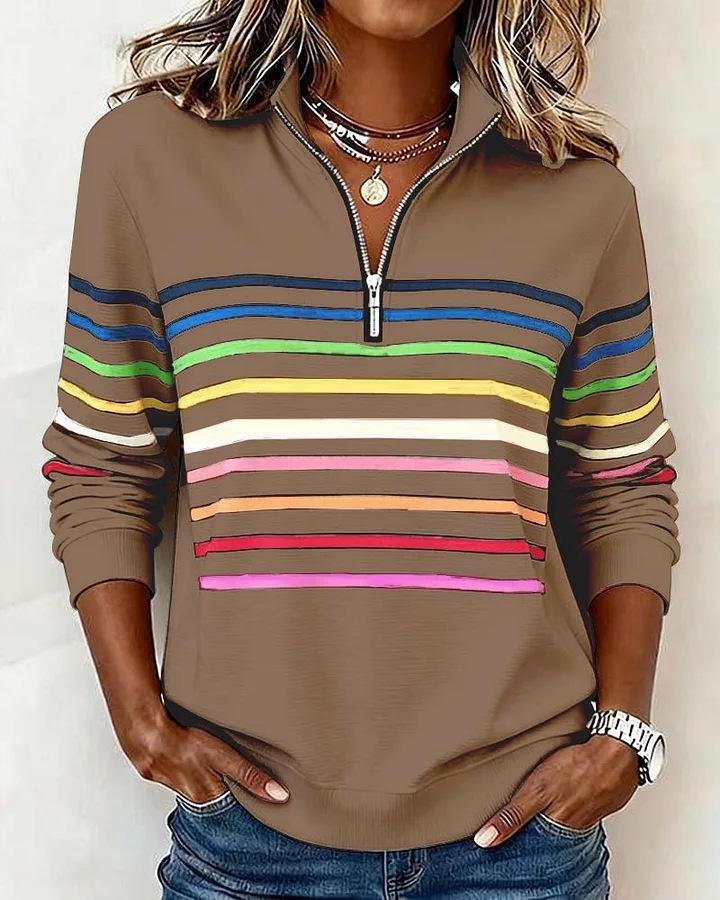 3D-Druck gestreifter Reißverschluss Pullover Hoodie für Damen