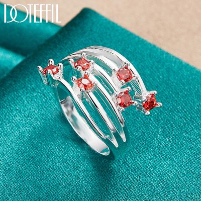 925 Sterling Silver Red AAA Zircon Ring Gift Fashion Wedding Jewelry