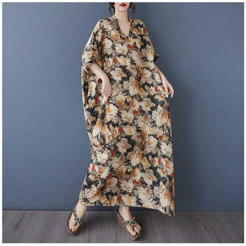 Women's Vintage Long Dress with Cotton and Linen Patterns