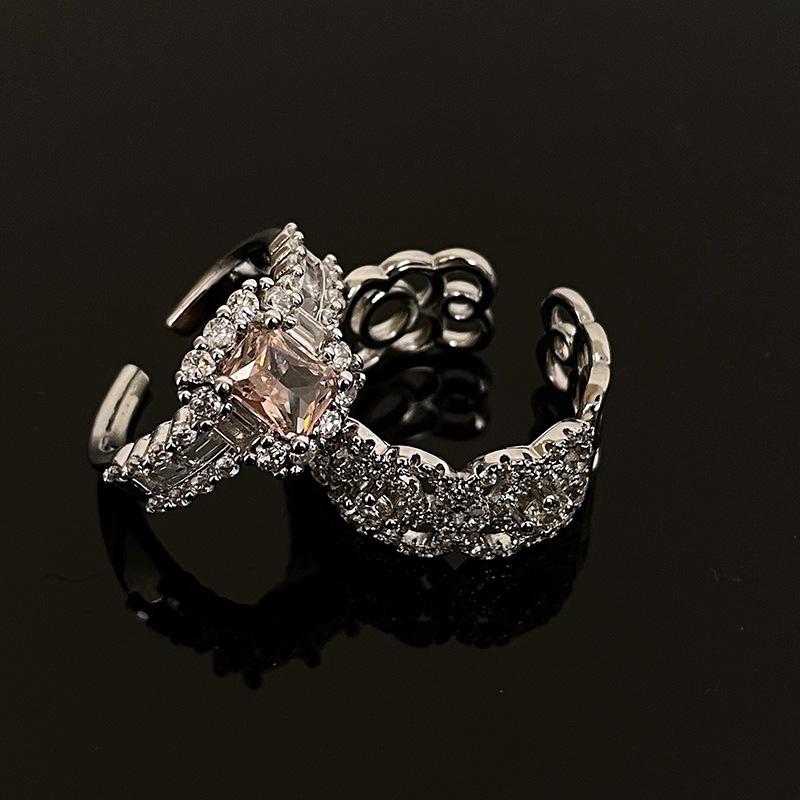 Hong Kong And Japan Rhombus Street Auction Fashion Ring Set, Gold-Plated Micro-Inlaid Bright And Absolutely Unique Child Full Of Diamonds Zircon