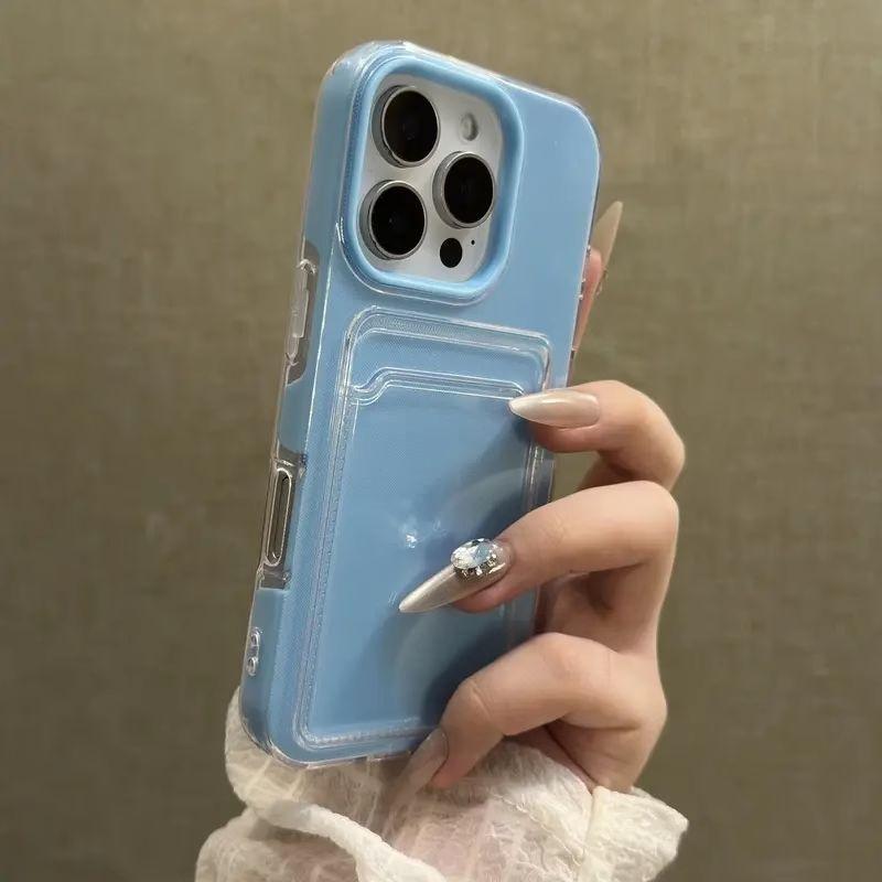 Luxury 2in1 Card Bag Candy Phone Case For iPhone 11 12 13 14 15 16 Pro Max TPU+PC Shockproof Bumper Back Cases Cover