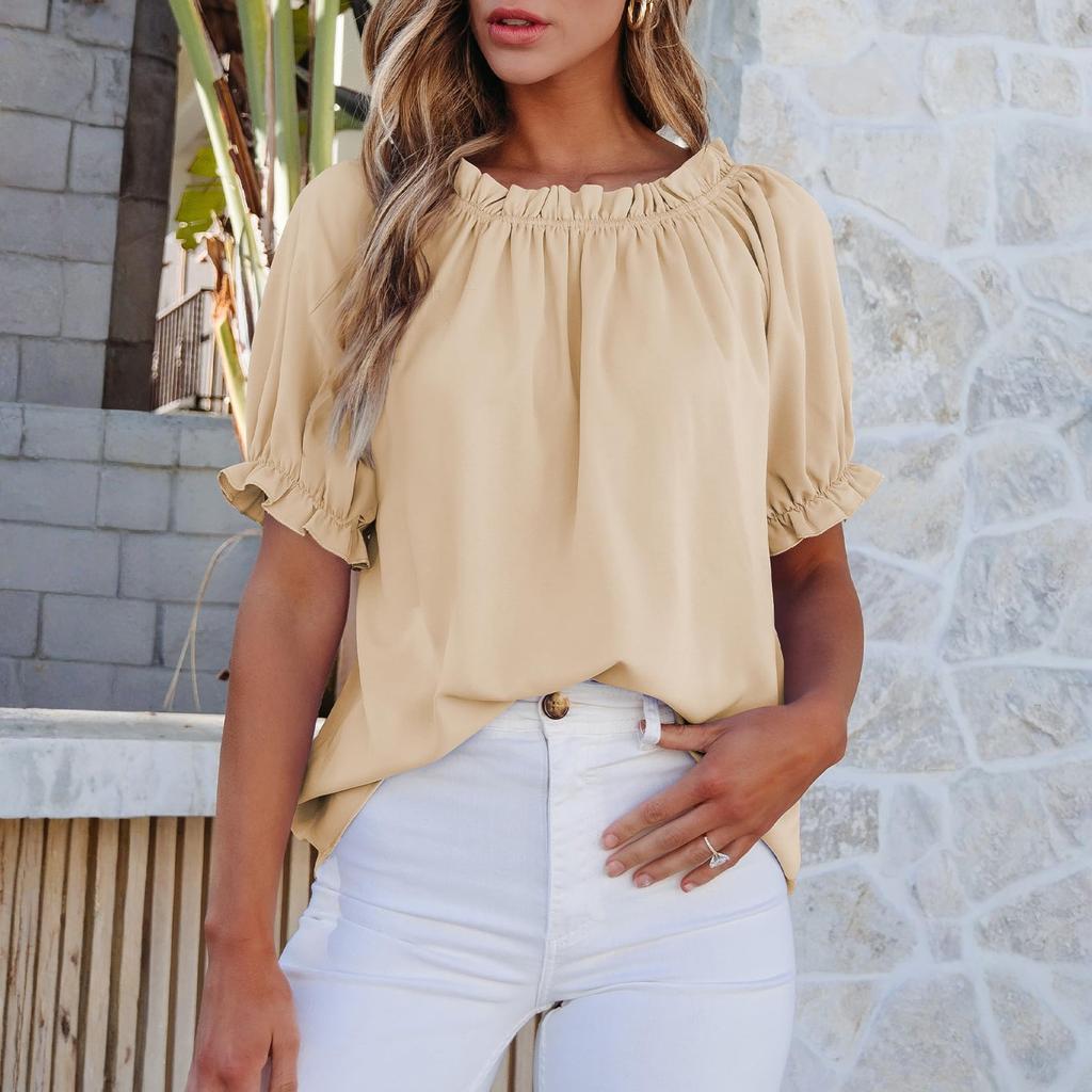 Womens Tops Off The Shoulder Blouses Casual Cute Puff Sleeve T Shirts